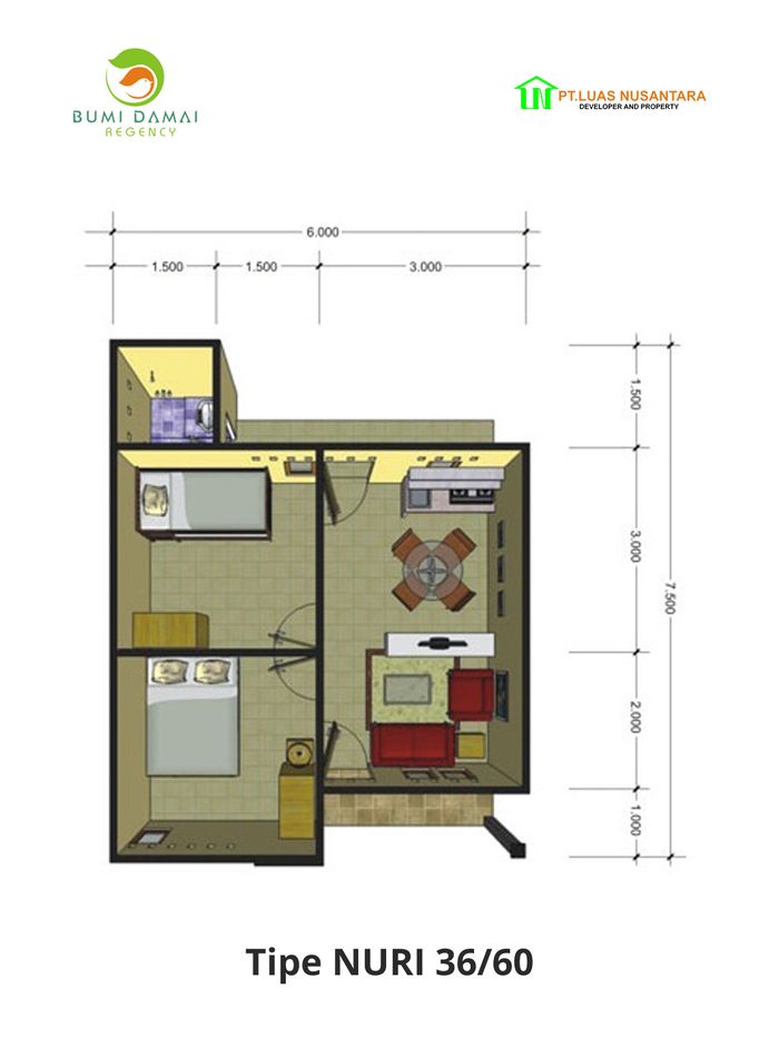 foto denah rumah tipe Nuri 36 (2023) perumahan BUMI DAMAI REGENCY