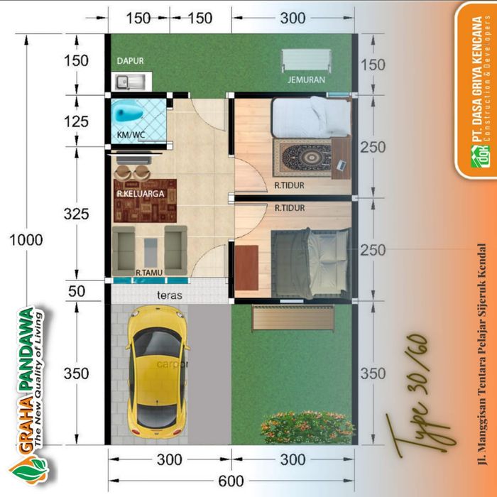 foto denah rumah tipe 30/60 perumahan GRAHA PANDAWA TAHAP 2