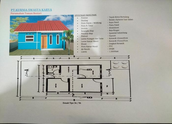 foto denah rumah tipe 36/96 tunggal perumahan Perumahan Taman Bestari