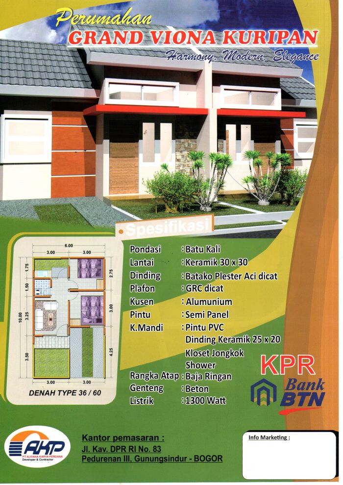 foto denah rumah tipe Subsidi perumahan Grand Viona Kuripan