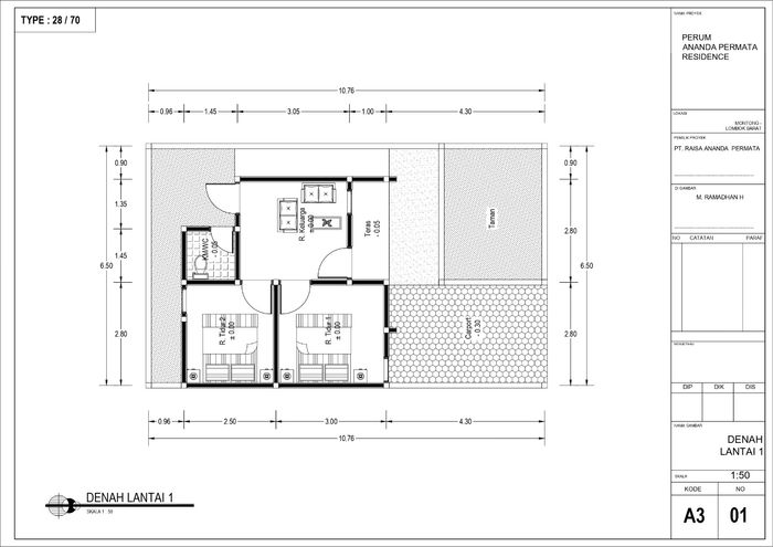 foto denah rumah tipe 28 perumahan Ananda Permata Residence