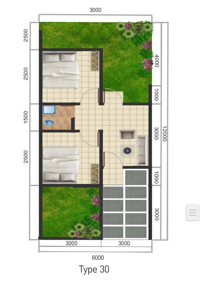 foto denah rumah tipe 30/72 (PMK 2023) perumahan Graha Kahuripan