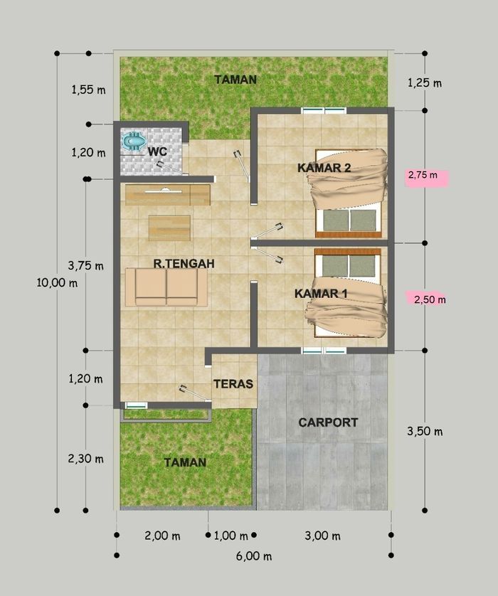 foto denah rumah tipe 32/60 (PMK 2023) perumahan PESONA ALAM CISANDE TAHAP 2