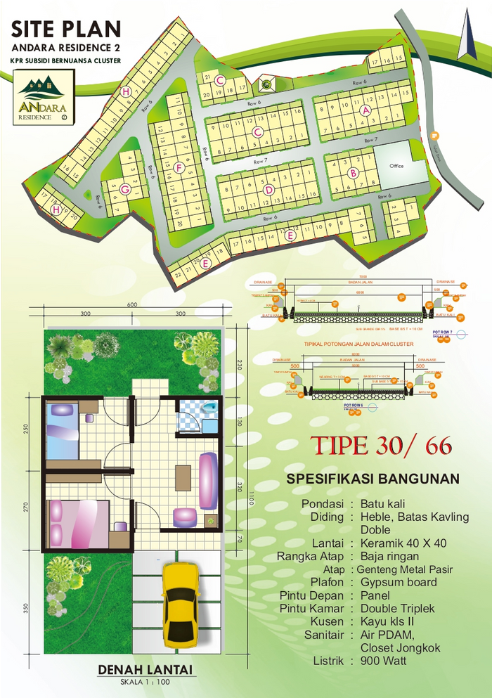 foto denah rumah tipe 30/66 (PMK 2023) perumahan ANDARA RESIDENCE 2