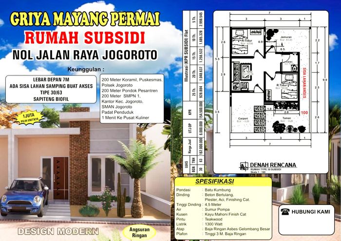 foto denah rumah tipe Rumah Subsidi sisa lahan samping 1 meter perumahan GRIYA MAYANG PERMAI