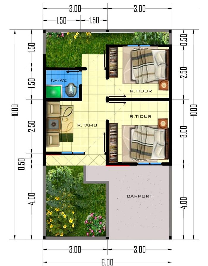 foto denah rumah tipe 30/60 (PMK 2023) perumahan GRIYA TANJUNG ASRI