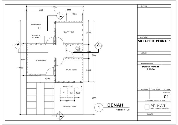 foto denah rumah tipe PMK 2023 perumahan Villa Setu Permai 1