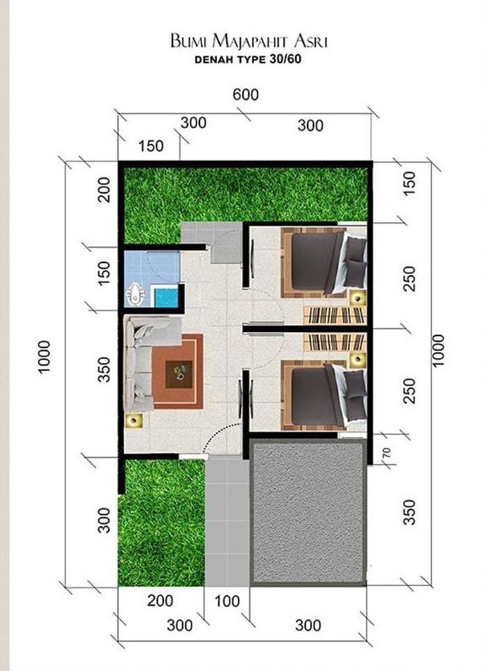 foto denah rumah tipe 30/60 perumahan BUMI MOJOPAHIT ASRI 2