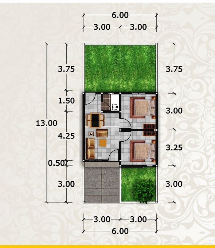foto denah rumah tipe subsidi deret 2023 perumahan Perumahan Permata Garden