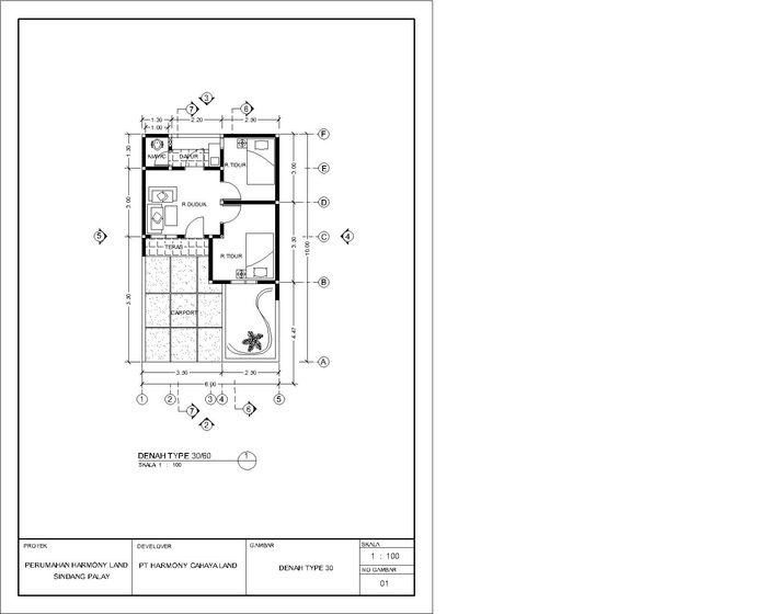 foto denah rumah tipe 30/60 perumahan Harmony Land Sindangpalay