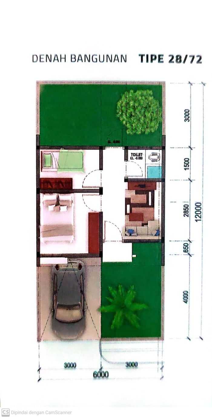 foto denah rumah tipe 28/72 perumahan KOMPLEK. PERUMAHAN KOTAMAS MARINA  