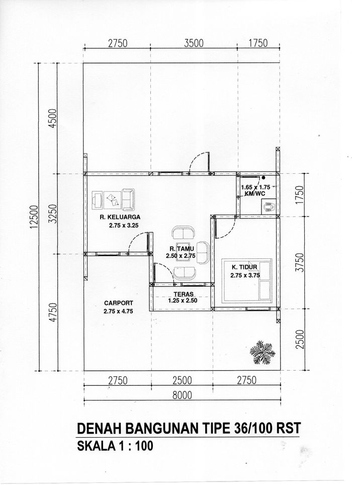 foto denah rumah tipe 36/100 RST perumahan Griya Mutiara Batang Anai Tahap 4