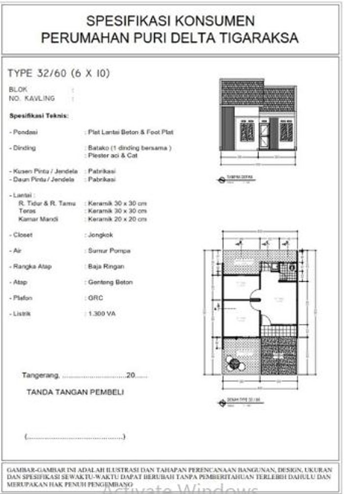 foto denah rumah tipe ANGGREK 30/60 PMK 2023 perumahan Puri Delta Tigaraksa