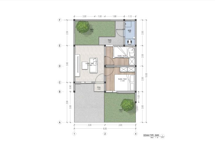 foto denah rumah tipe Ruby 29/60 2KT 181.000.000 perumahan Permata Puri Harmoni 2 Tahap 2