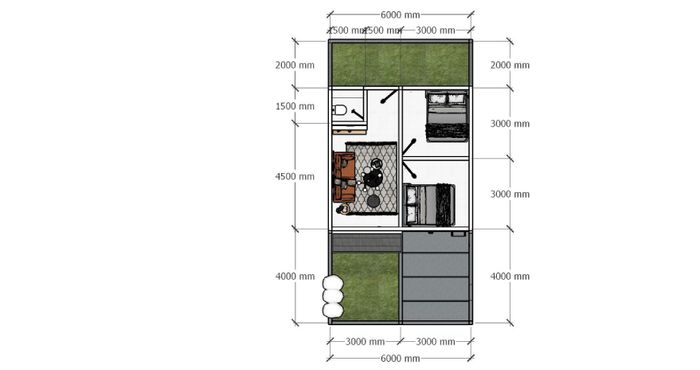 foto denah rumah tipe 36/72 perumahan SEIVANA CLUSTER