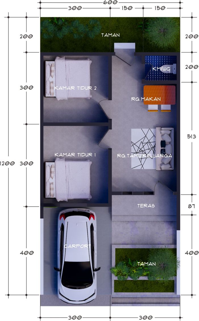 foto denah rumah tipe 36/72 perumahan GRAHA INDAH RESIDENCE