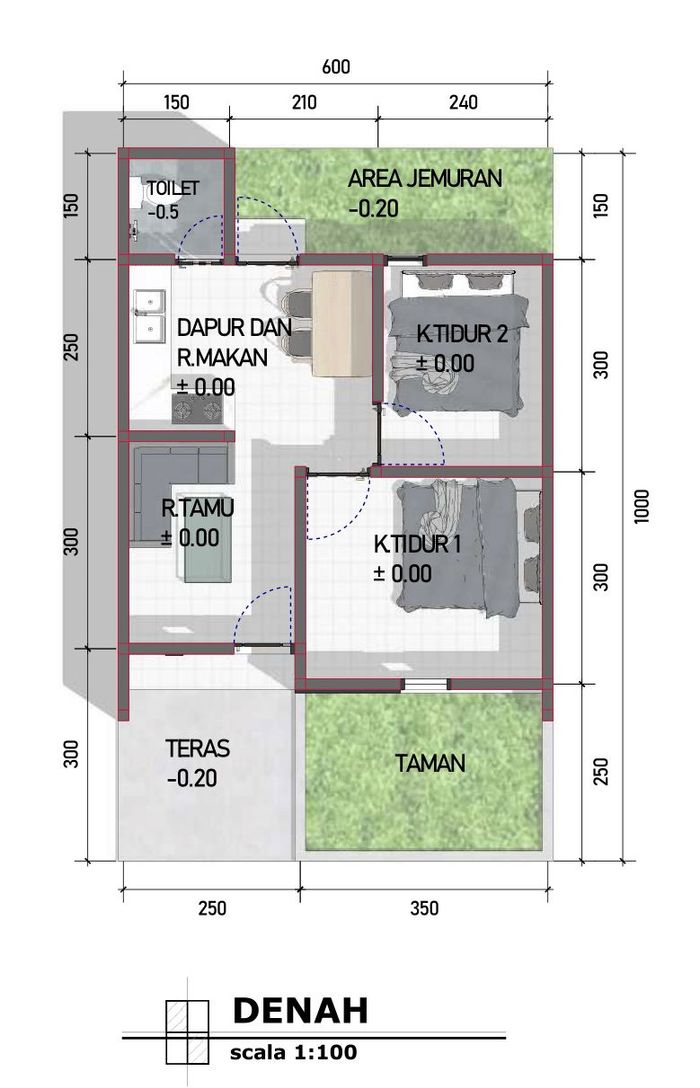 foto denah rumah tipe 36/108 perumahan Kapuran Hijau Asri