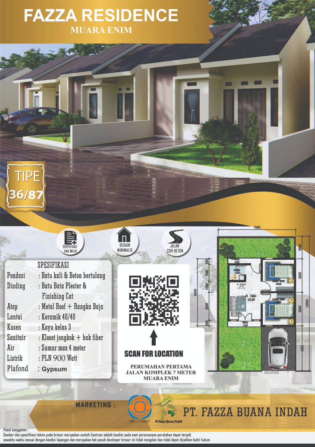 foto denah rumah tipe 36/87 perumahan PERUMAHAN FAZZA RESIDENCE