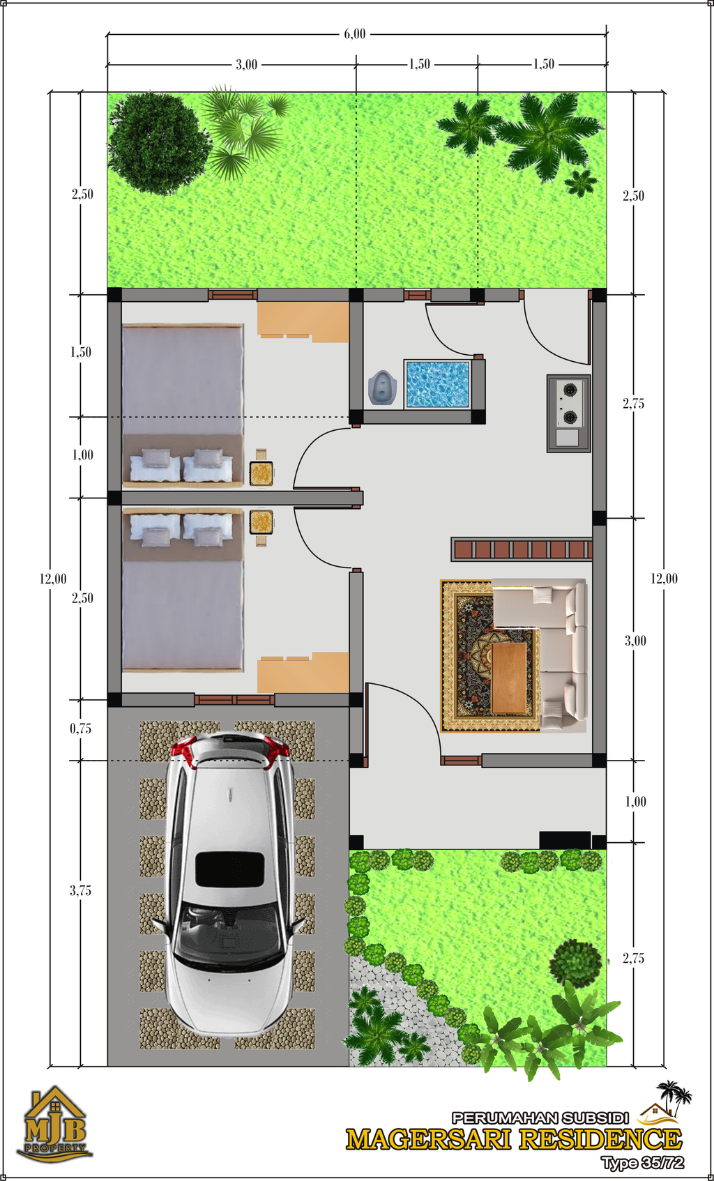 foto denah rumah tipe 35/72 perumahan MAGERSARI RESIDENCE