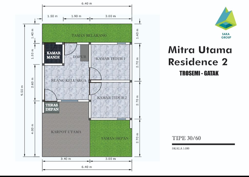 foto denah rumah tipe 30/60 perumahan MITRA UTAMA RESIDENCE 2