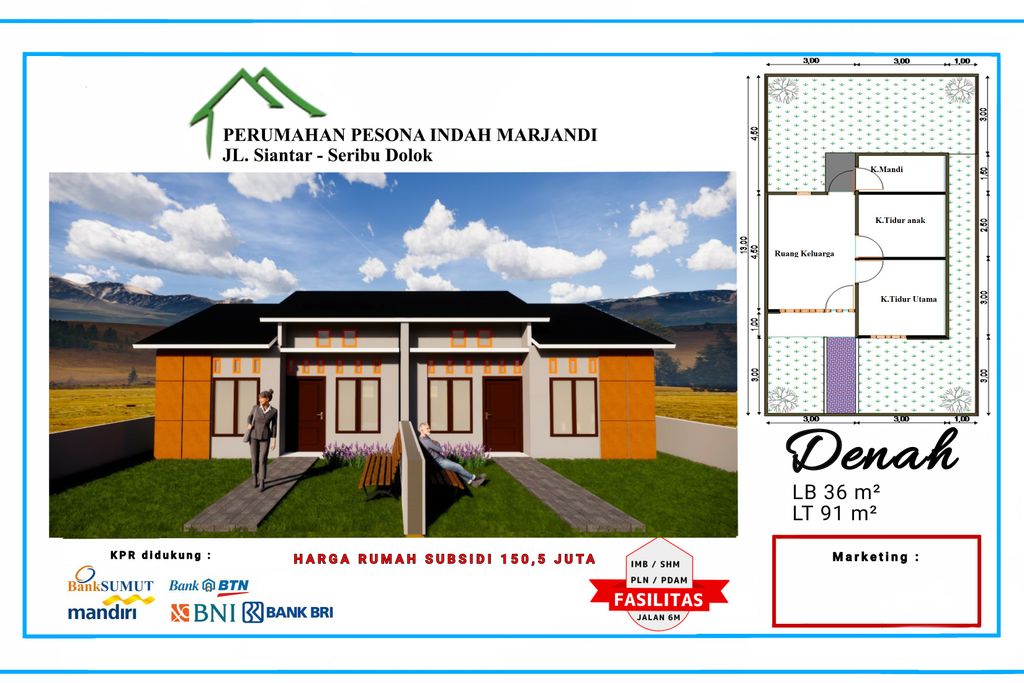 foto tampak rumah tipe 36 perumahan PESONA INDAH HINALANG TAHAP II