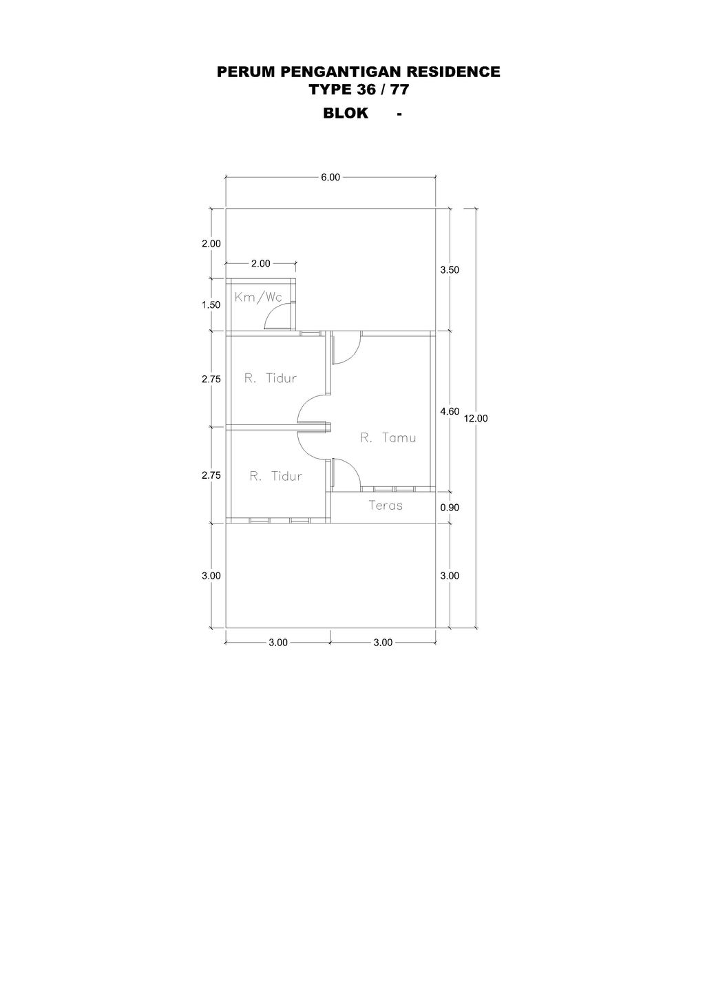 foto denah rumah tipe 36/77M/136.000.000 perumahan Pengantigan Residence