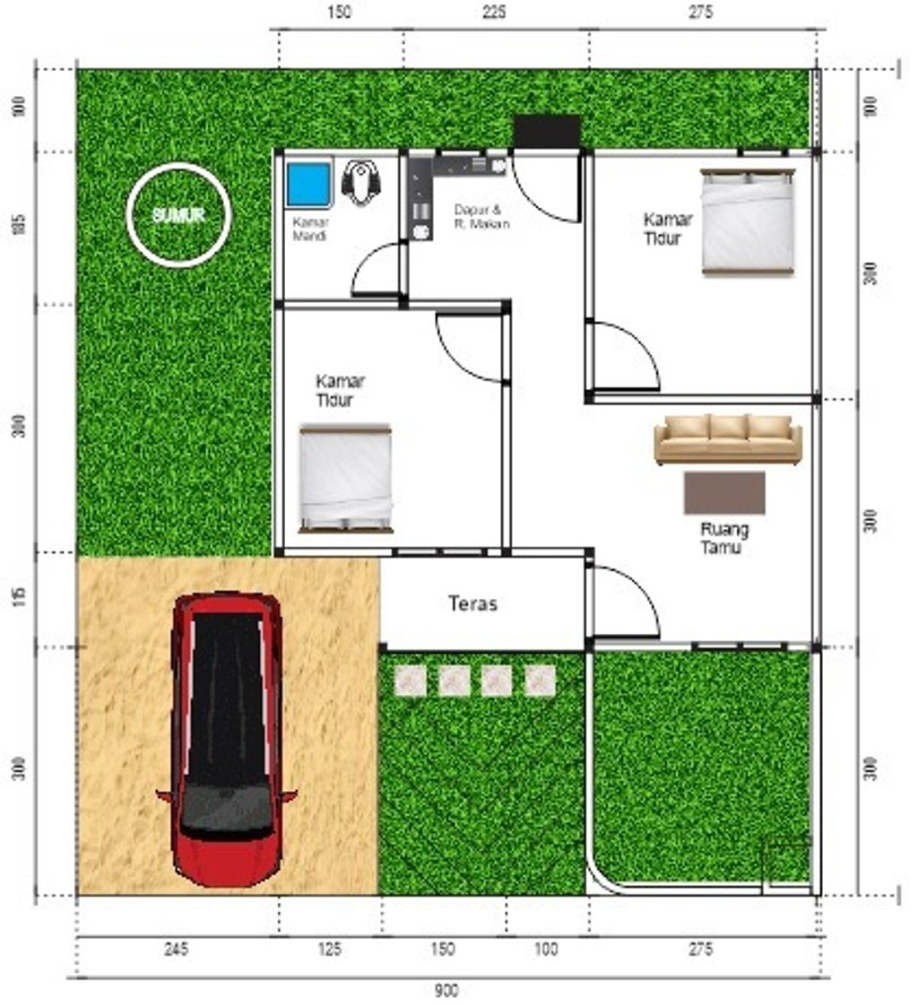 foto denah rumah tipe 36 NEW perumahan BORANG HANAN GREEN CITY