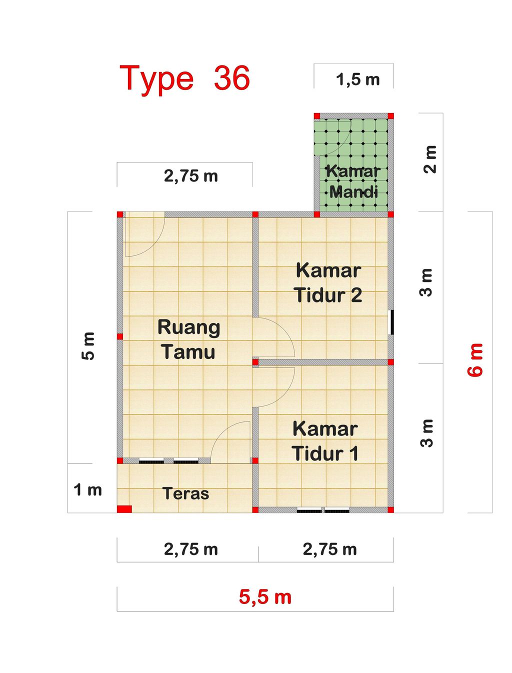 foto denah rumah tipe 36 2023 perumahan PESONA ALAM MANDUHARA