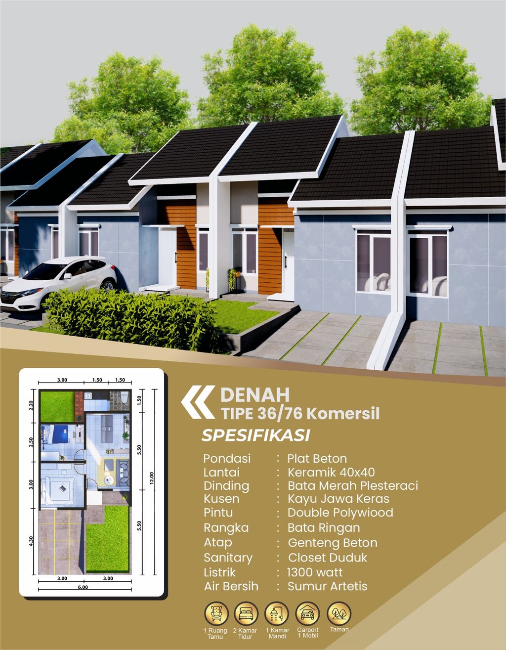 foto denah rumah tipe 36/72 perumahan PURI DELTA ASRI 9