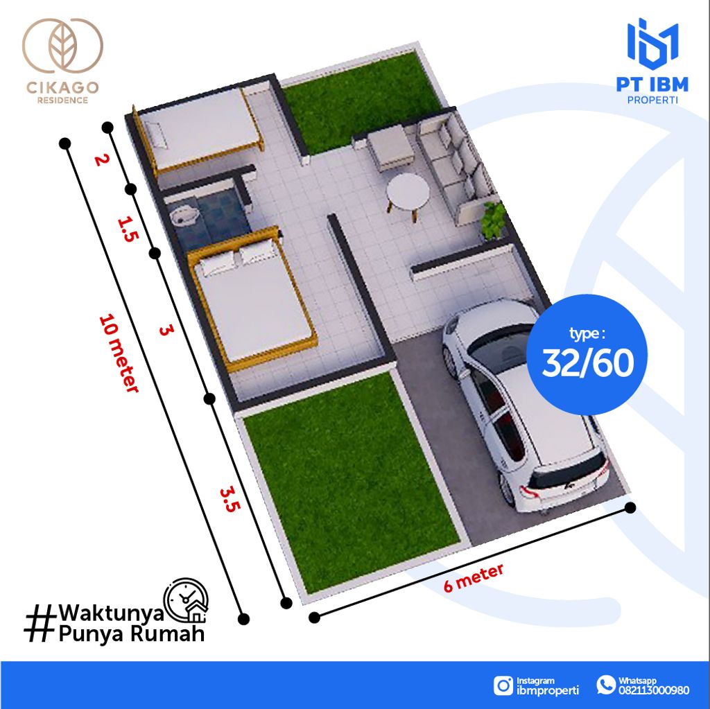 foto denah rumah tipe 32 / 60 perumahan CIKAGO RESIDENCE II