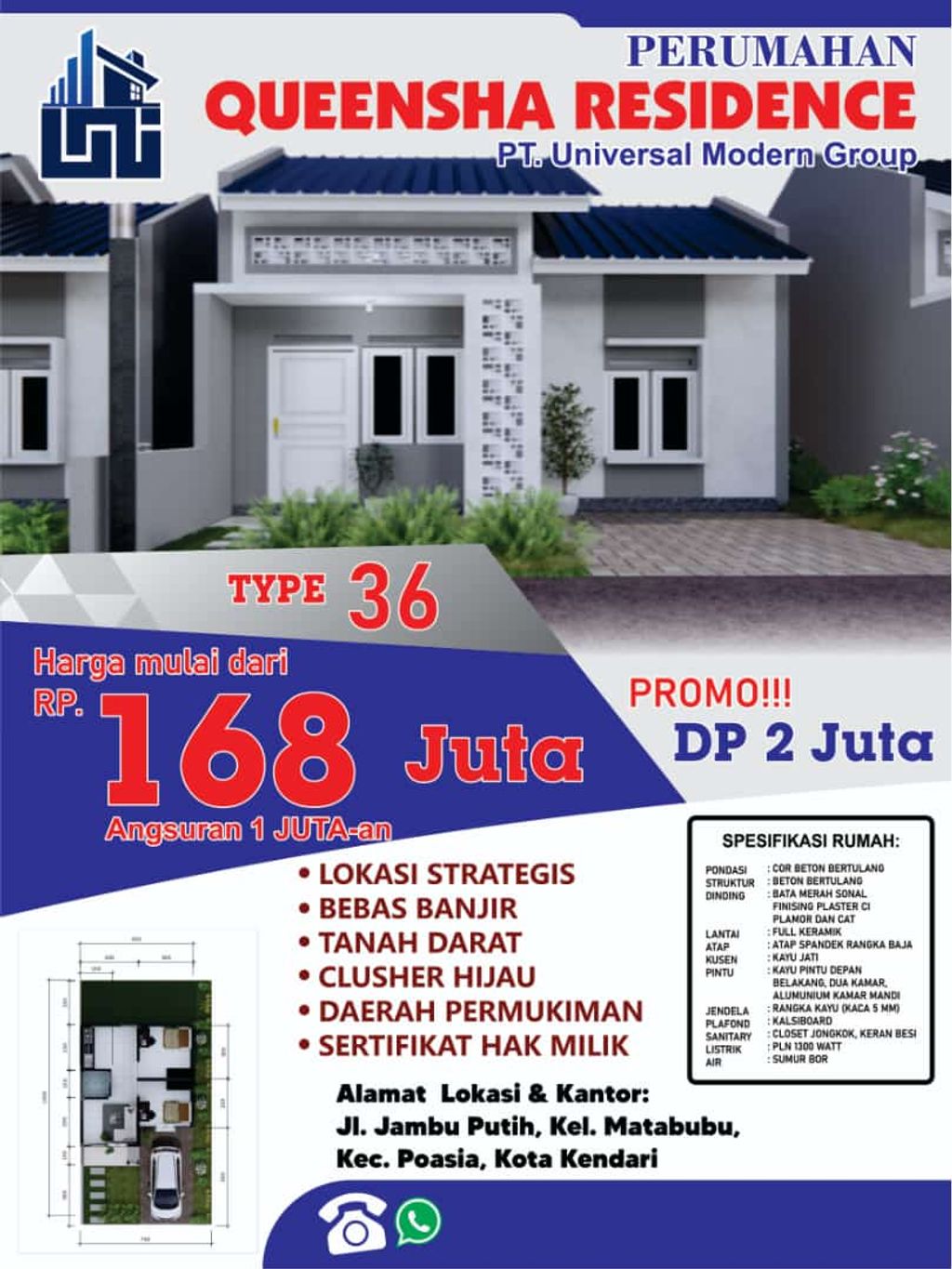 foto tampak rumah tipe 36 perumahan Queensha Residence 2