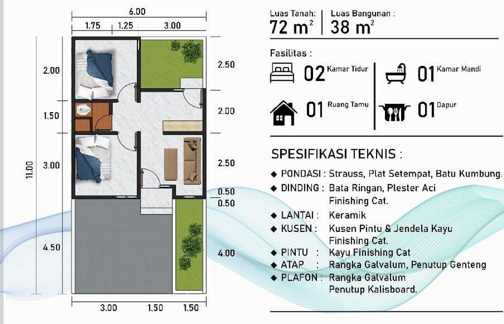 foto denah rumah tipe 38/72 perumahan KETAPANG INDAH GRESIK (KIG)