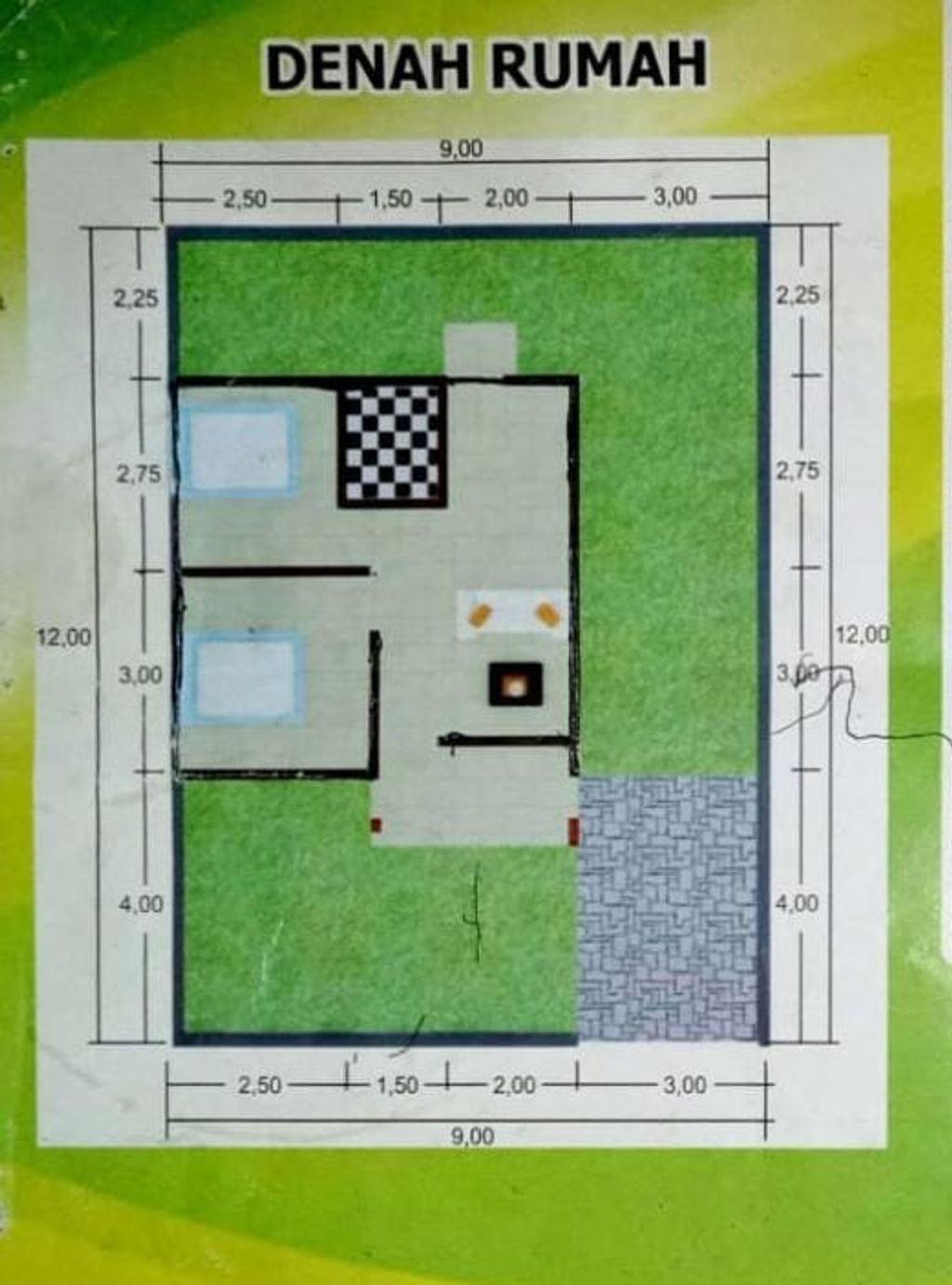 foto denah rumah tipe 36/108 perumahan PRATAMA BERINGIN INDAH