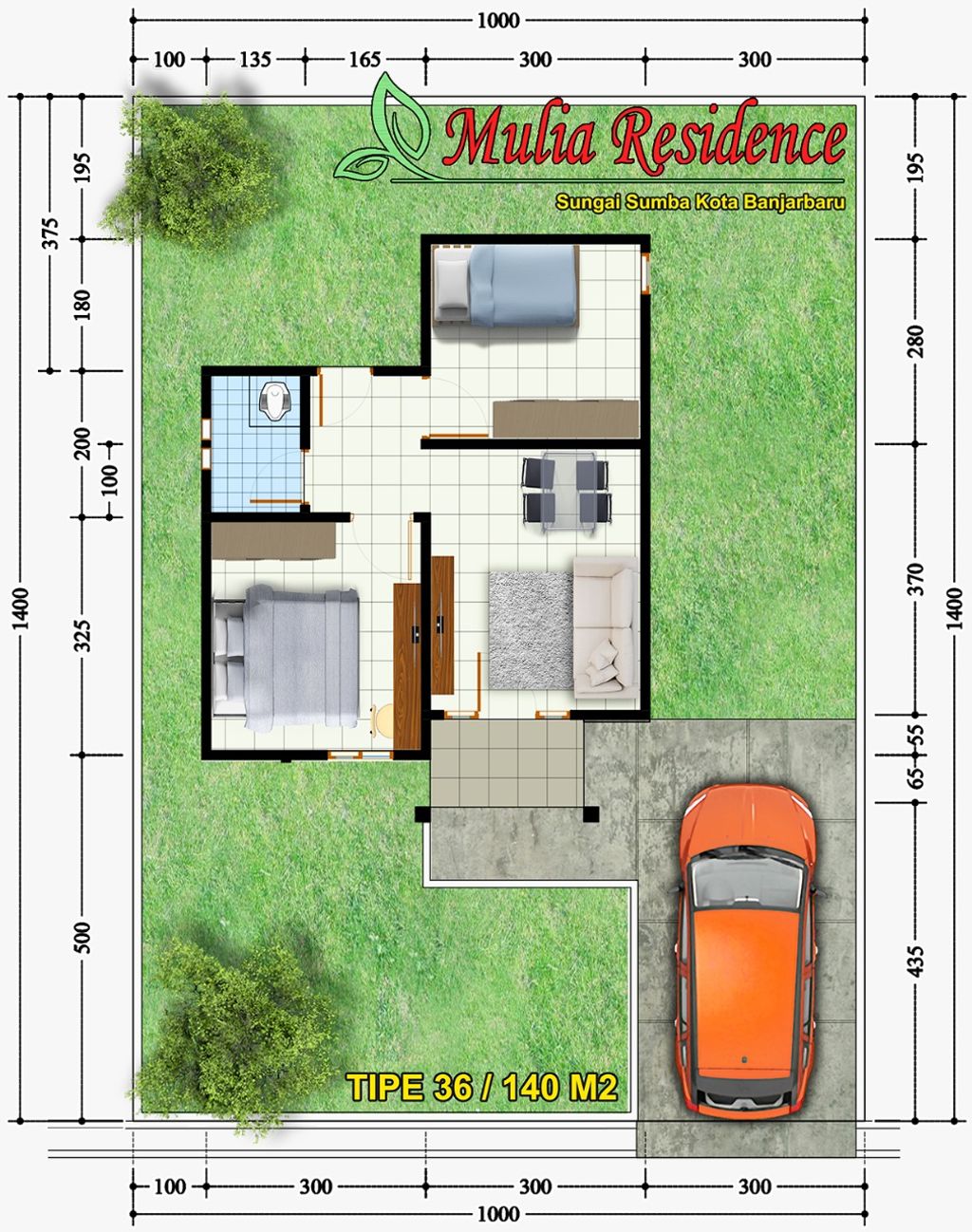 foto denah rumah tipe MR SS 36 perumahan MULIA RESIDENCE SUNGAI SUMBA