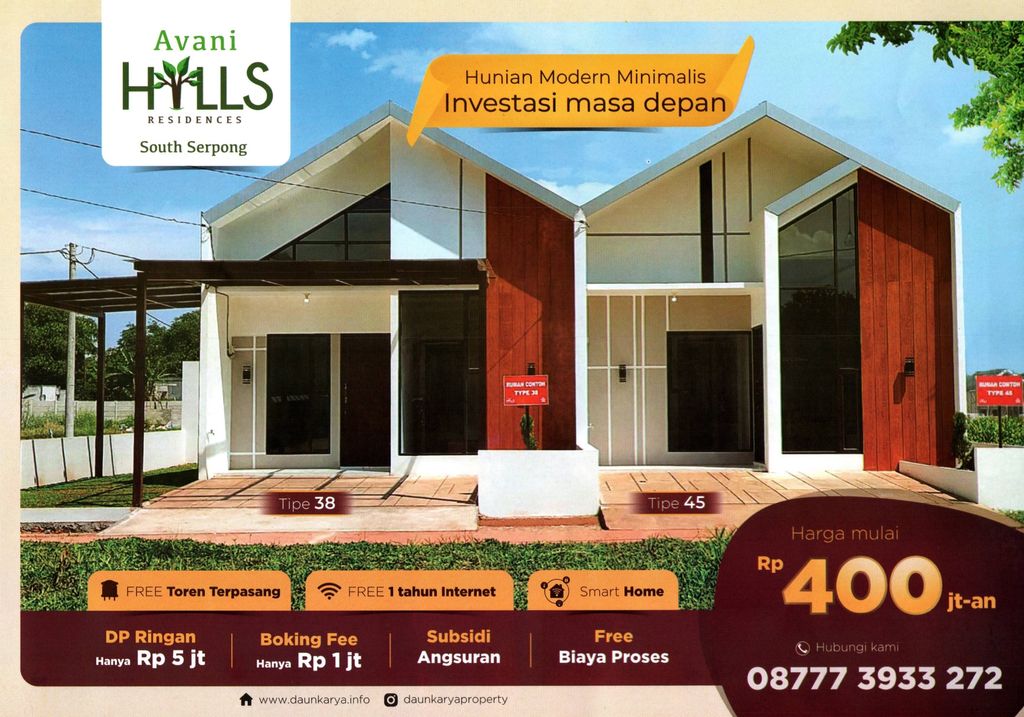 foto tampak rumah tipe 38/72 perumahan AVANI HILLS RESIDENCES