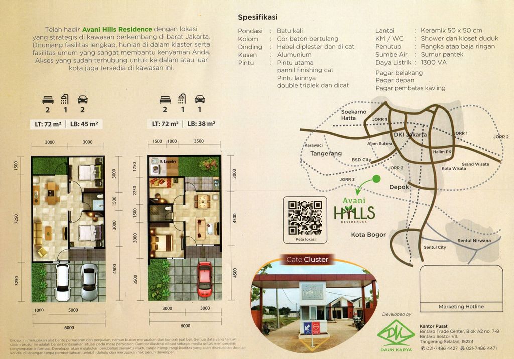 foto denah rumah tipe 38/72 perumahan AVANI HILLS RESIDENCES