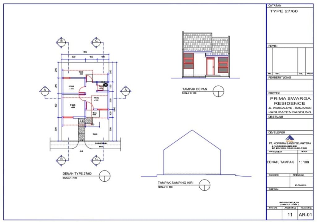 foto denah rumah tipe 27/60 perumahan PRIMA SWARGA RESIDENCE TAHAP 1 PERLUASAN