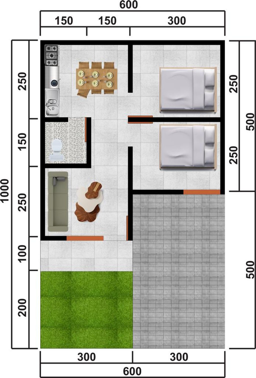 foto denah rumah tipe 36/60 perumahan Pare Harmoni 1