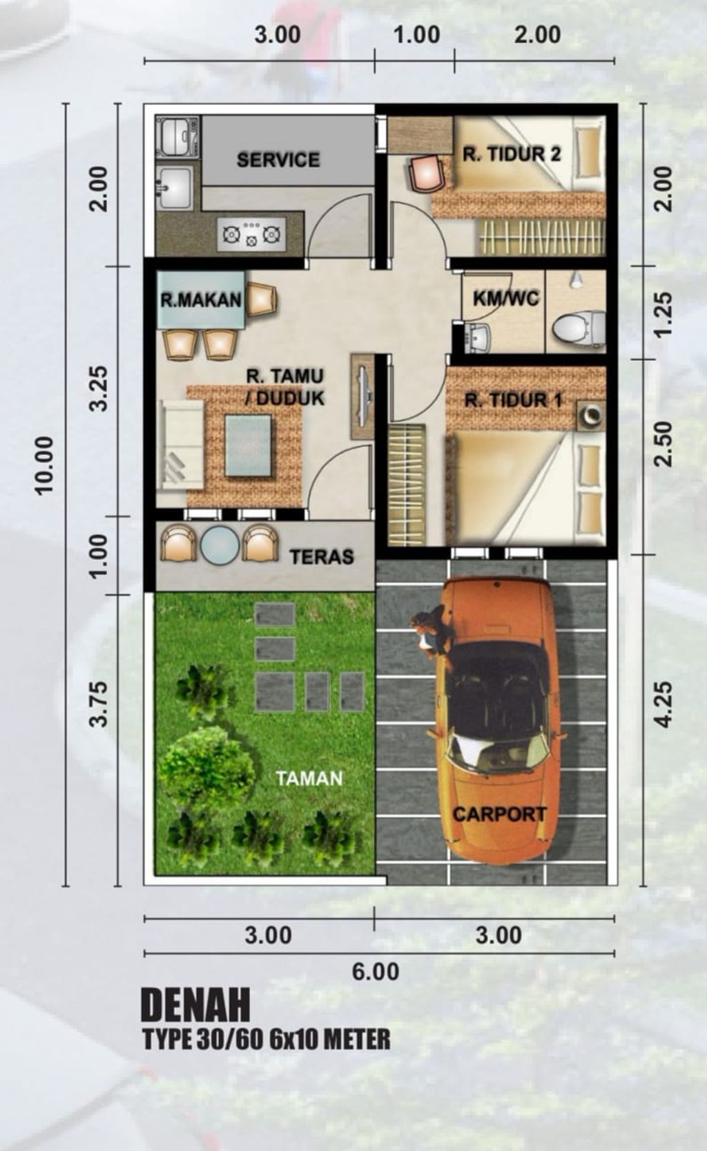 foto denah rumah tipe 30/60 perumahan PURI SASAK PANJANG 2