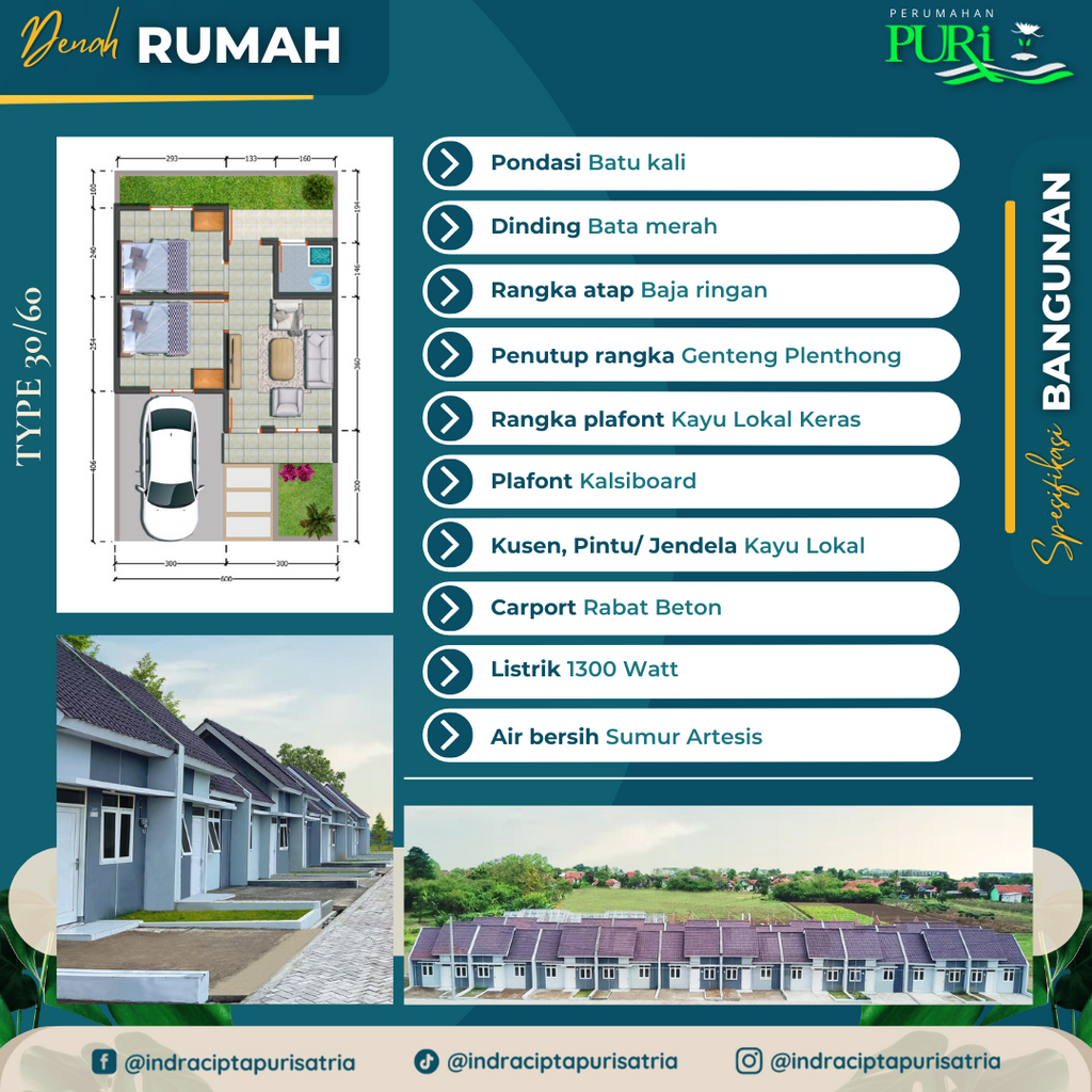 foto denah rumah tipe 30/60 perumahan Puri Tanjung