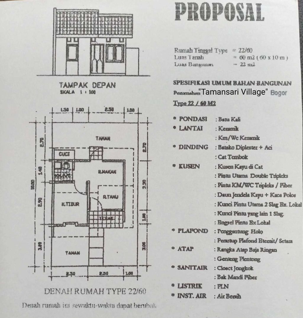 foto denah rumah tipe 22/60 M2 perumahan Tamansari Village