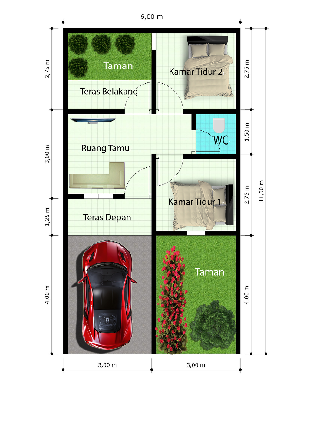 foto denah rumah tipe 30/66 perumahan GREEN SIMANGU 3
