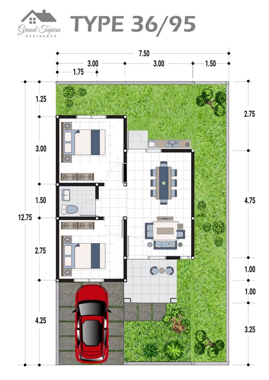 foto denah rumah tipe 36/PMK96/150/2023 perumahan GRAND TAPIAN RESIDENCE 2