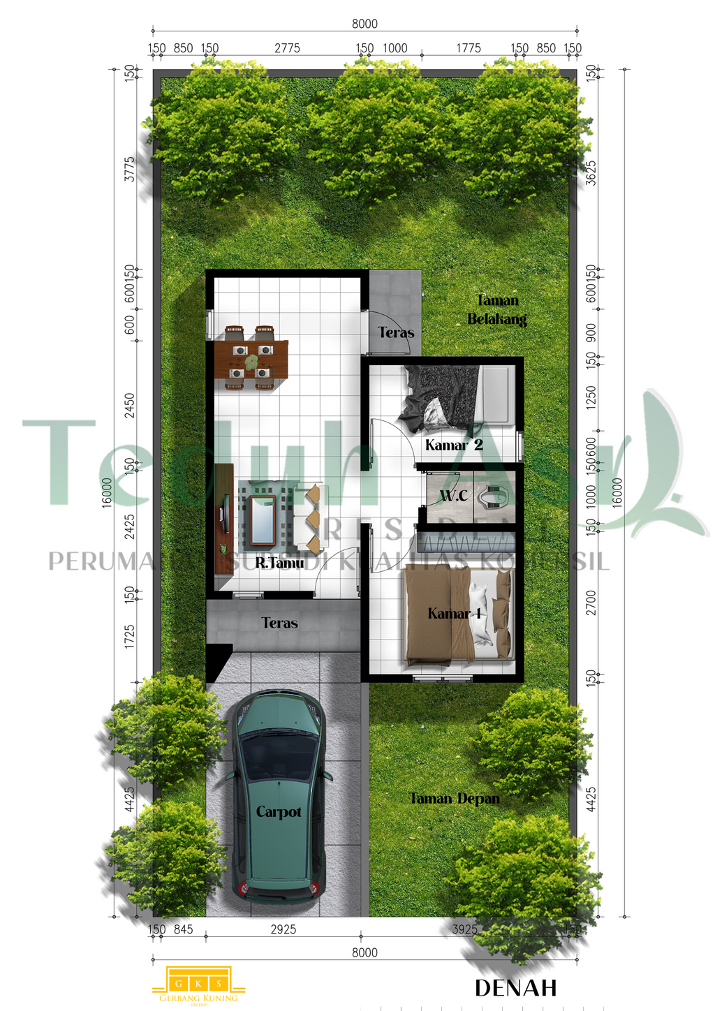foto denah rumah tipe 36/128 perumahan Teduh Asri Residence