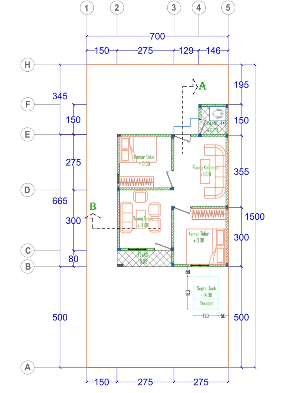 foto denah rumah tipe 36 (7m x 15m) perumahan BORNEO RESIDENCE 3