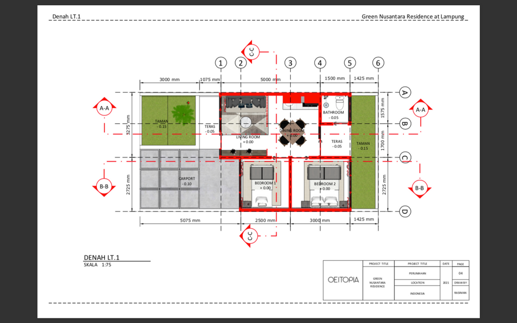 foto denah rumah tipe 36/72 perumahan Green Nusantara Residence 3