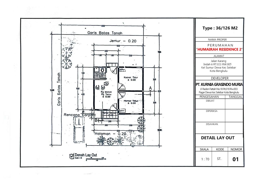 foto denah rumah tipe 36 perumahan HUMAIRAH RESIDENCE 2