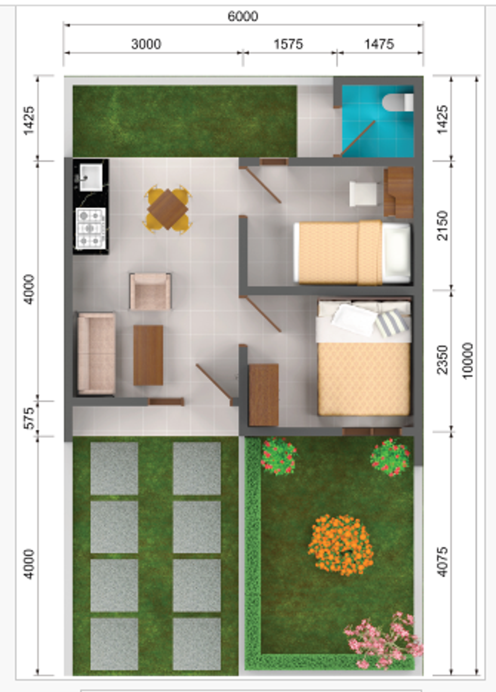 foto denah rumah tipe 30/60 perumahan Cluster Tropical Griya Atlantis