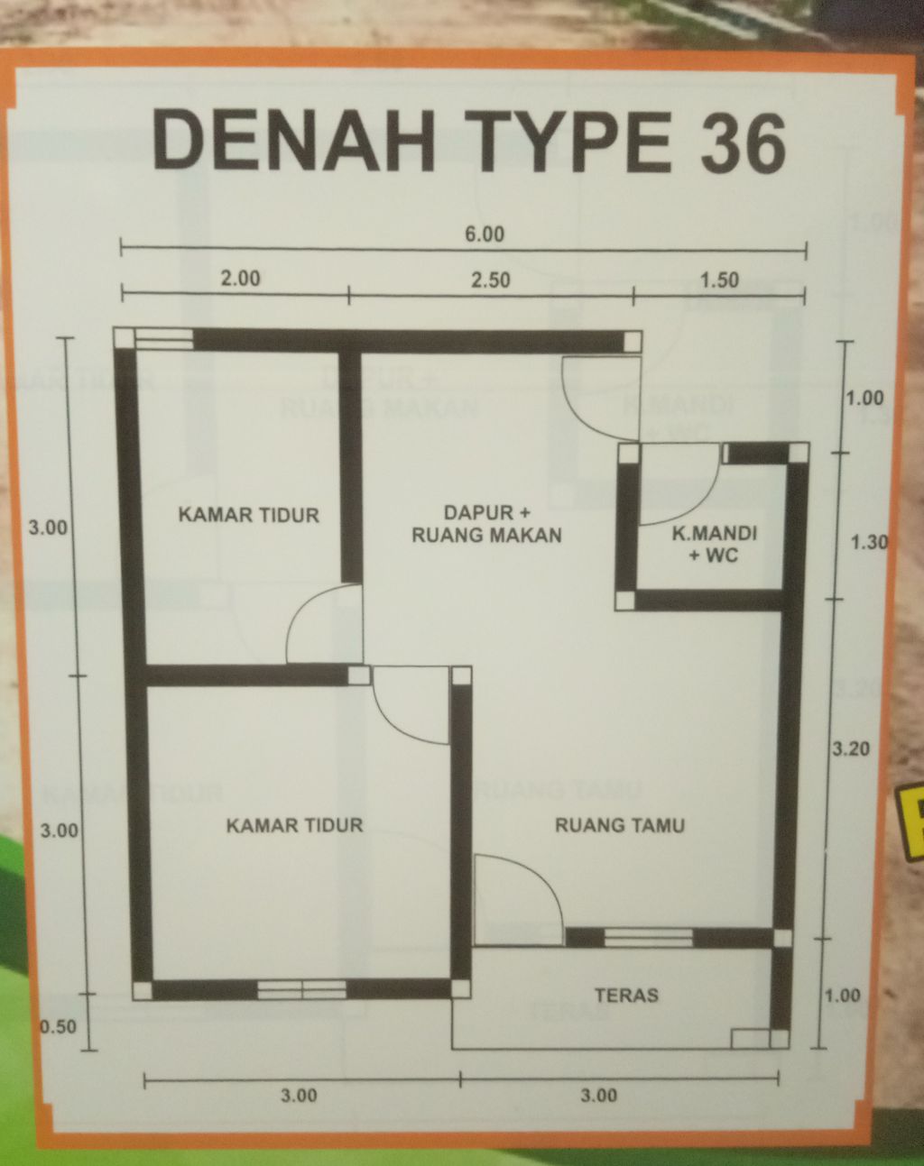 foto denah rumah tipe 36 SUBSIDI perumahan GRAND SANUR GRIYA TAMA III