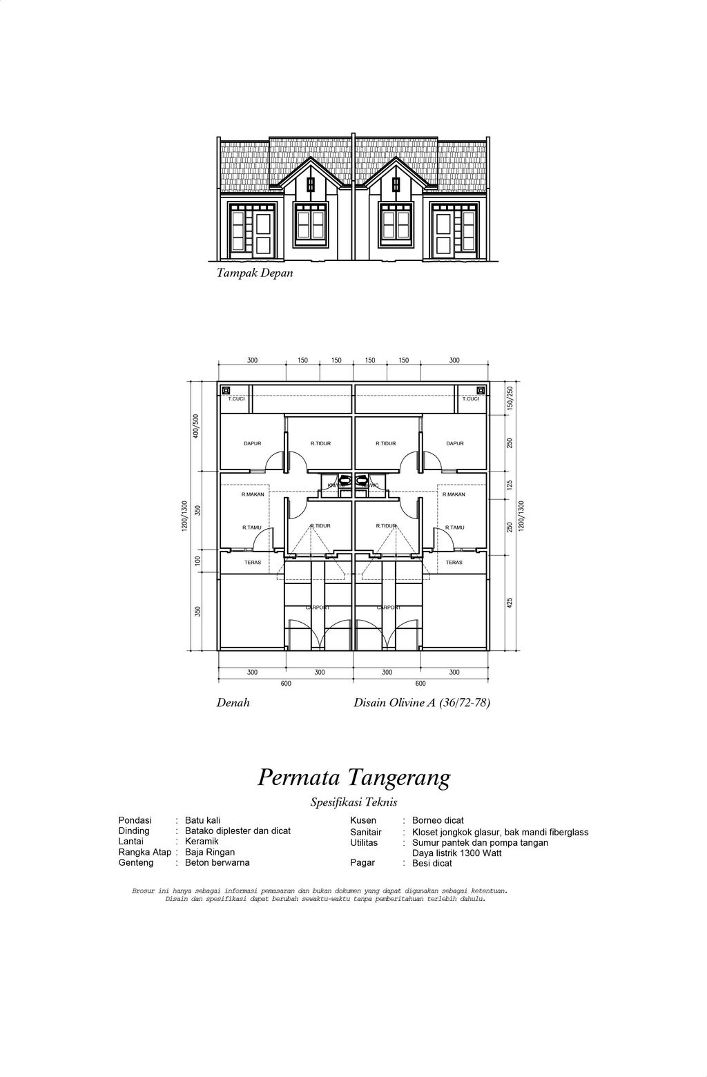 foto denah rumah tipe OLIVINE perumahan PERMATA TANGERANG